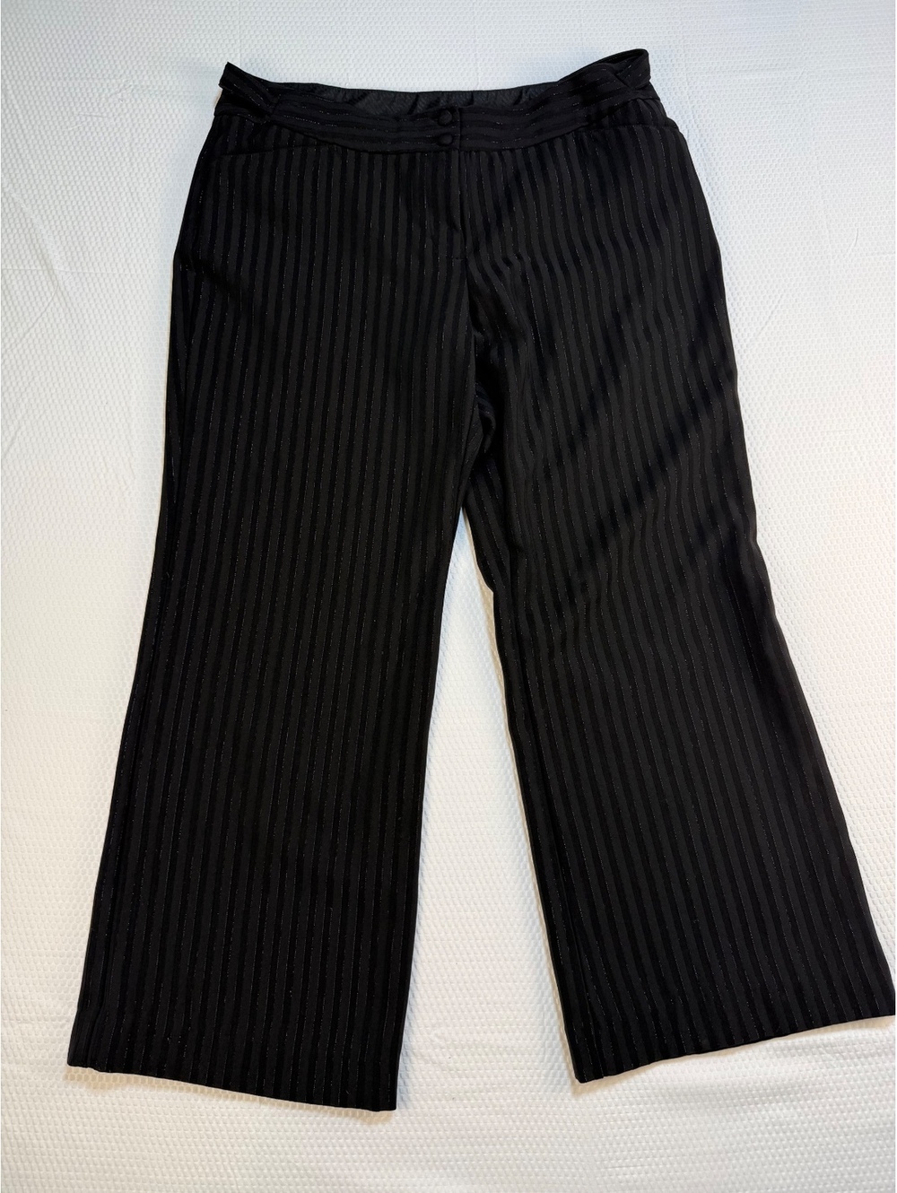 Worthington Women’s 14P Black Satin Stripe Sparkle Wide Leg Dress Pants Petite